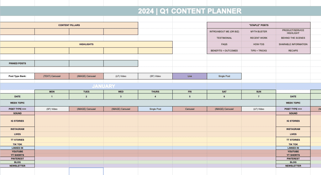 free google sheet content creation planner template 